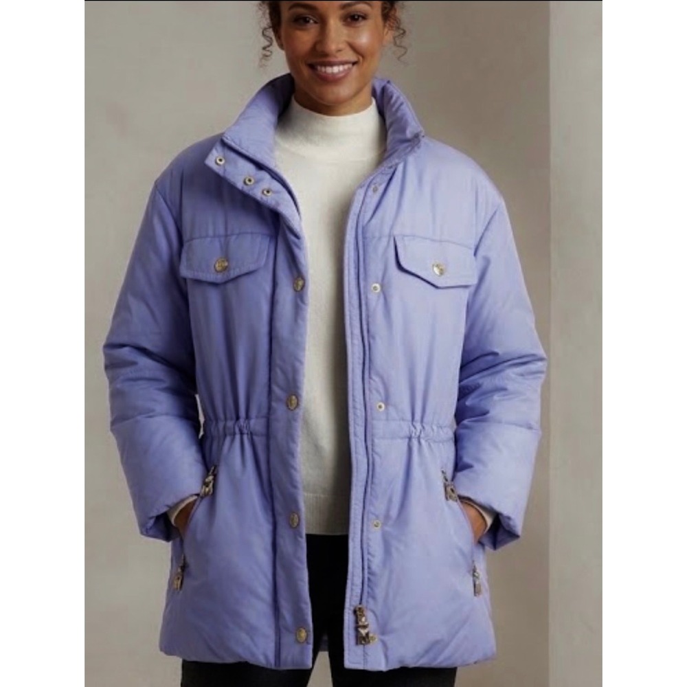 VTG‎ Designer Mondi Puffer Coat Germany Winter Gold Accents Cornflower Blue